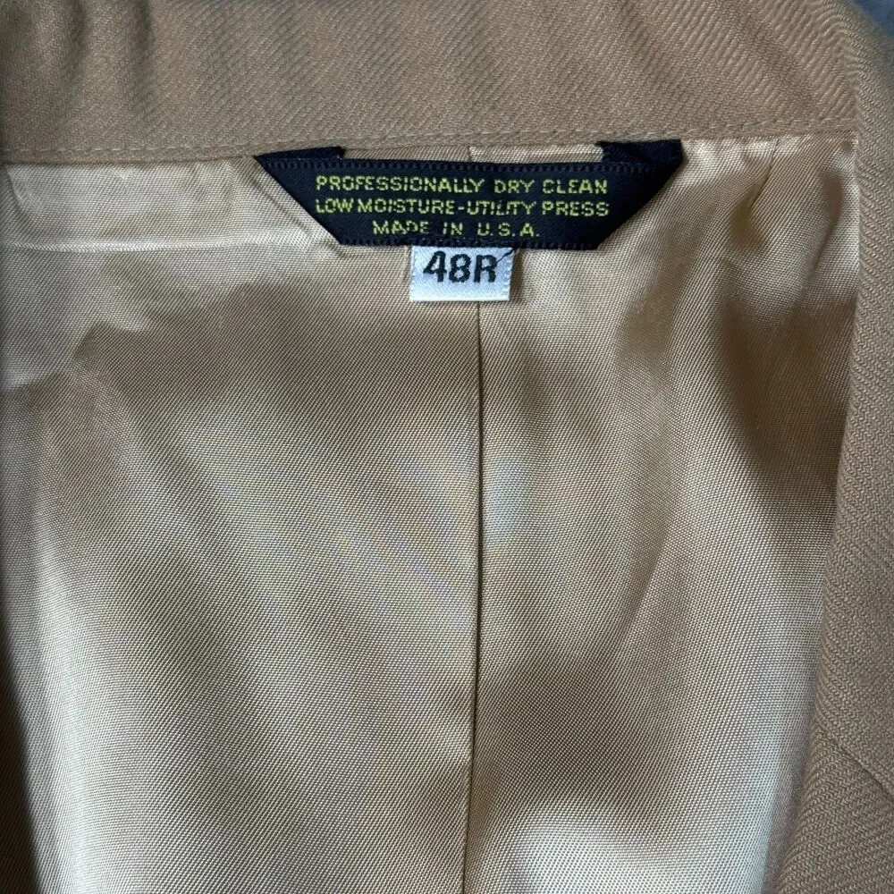 VTG LL Bean Sport‎ Coat Jacket Blazer Mens 48R Tan Brown Two Button Academia USA - Picture 6 of 11